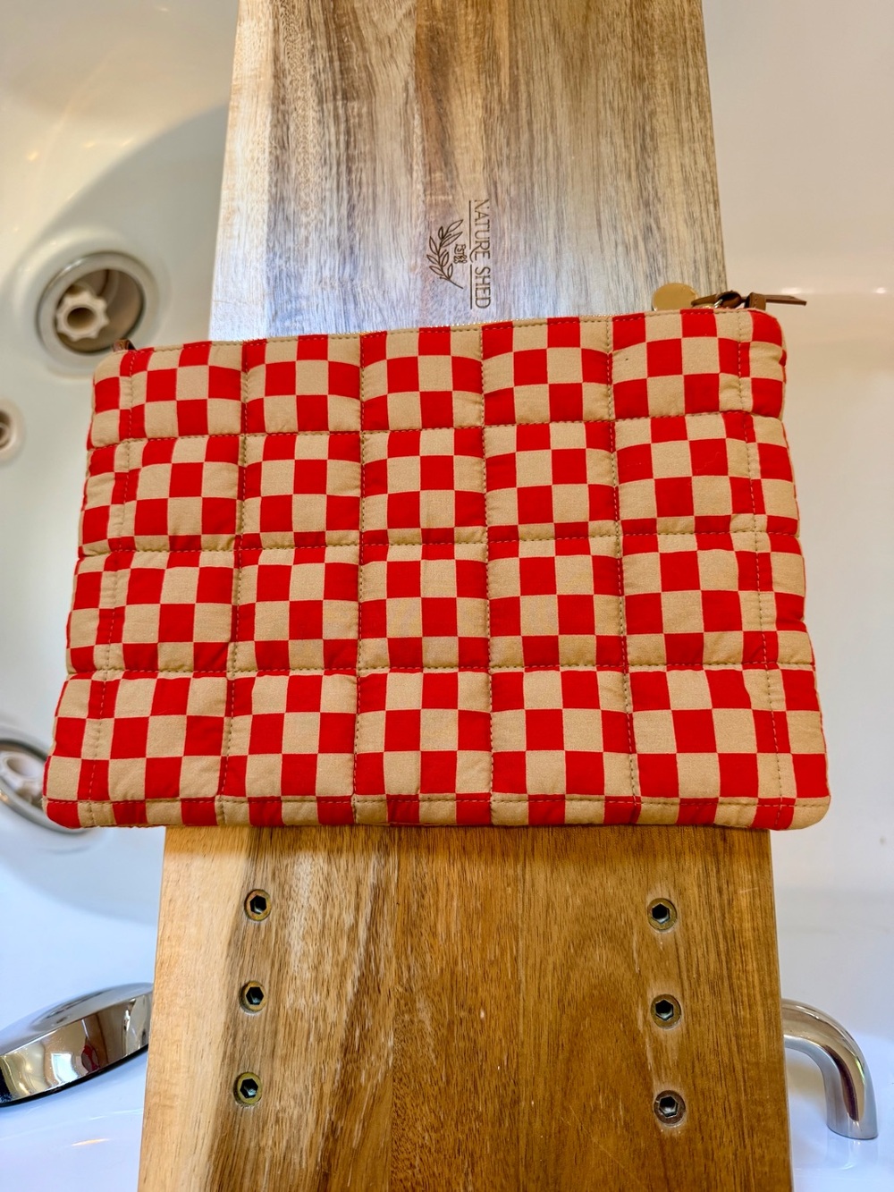 Clare V Flat Clutch w/ Tabs - Poppy & Khaki Quilted Checker $145 - Picture 7 of 10